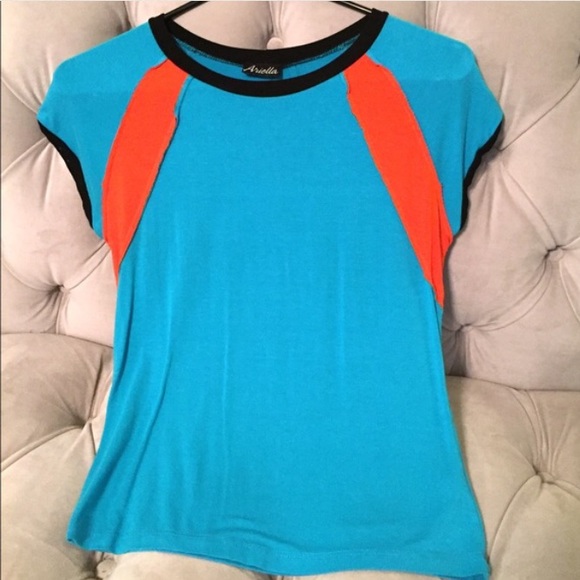 Blue and orange cap-sleeved tee