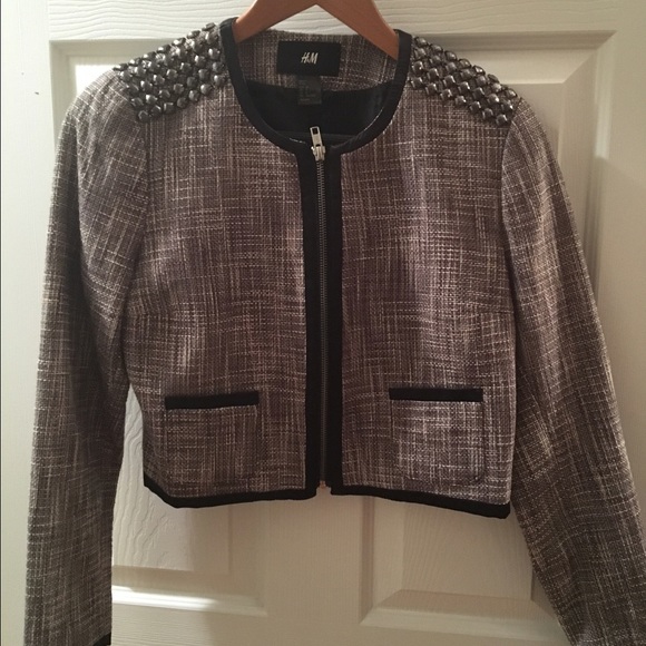 Shoulder studded tweed jacket