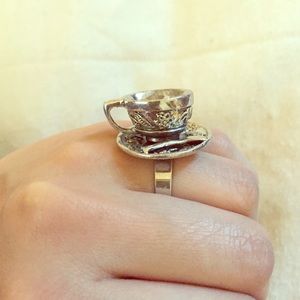 Silver Adjustable Tea Cup Ring
