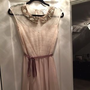 Beige embellished collar dress