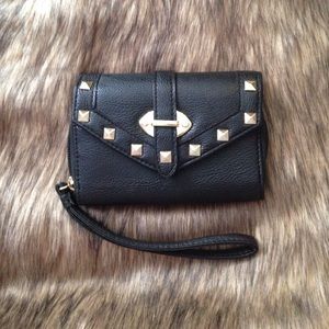 Icing Black Faux Leather Wristlet