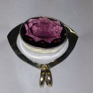 Huge 20+carat Amethyst pendant set in sterling.