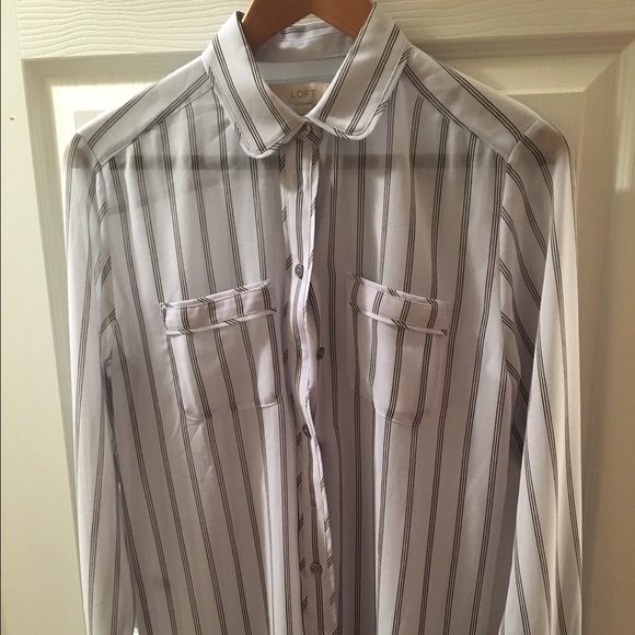 Sheer Striped Button-Down Blouse