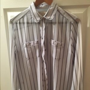 Sheer Striped Button-Down Blouse