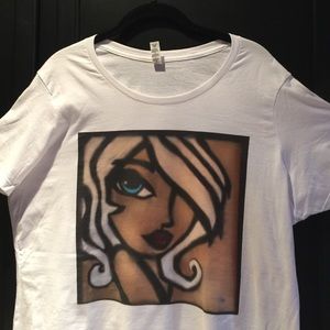 Woman's cut cotton blend statement white T-shirt