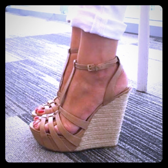 Nude wedges.