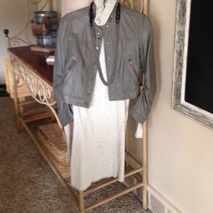 Bcbg grey leather jacket with knit dress
