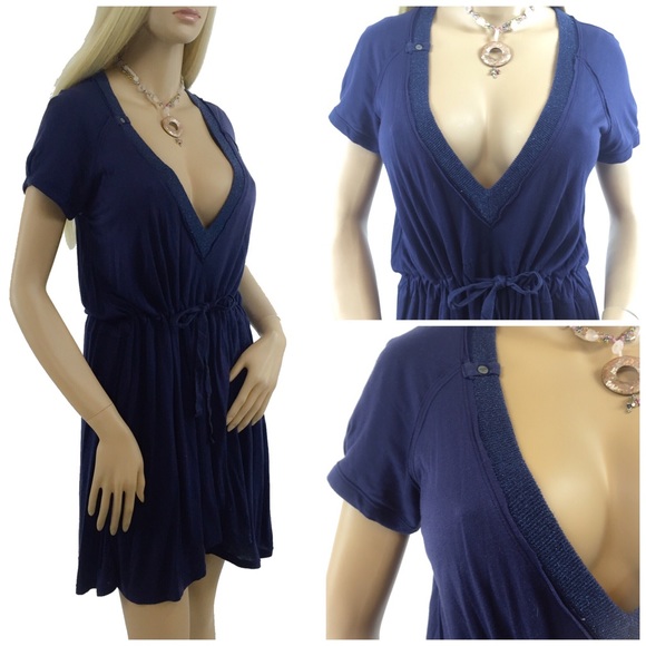 ♥️ Diesel Navy Shimmer V-Neck Dress Tunic - Picture 4 of 5