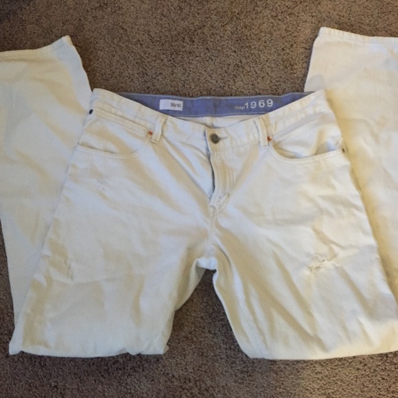 Gap, white destroyed jeans, low rise, 30/10.