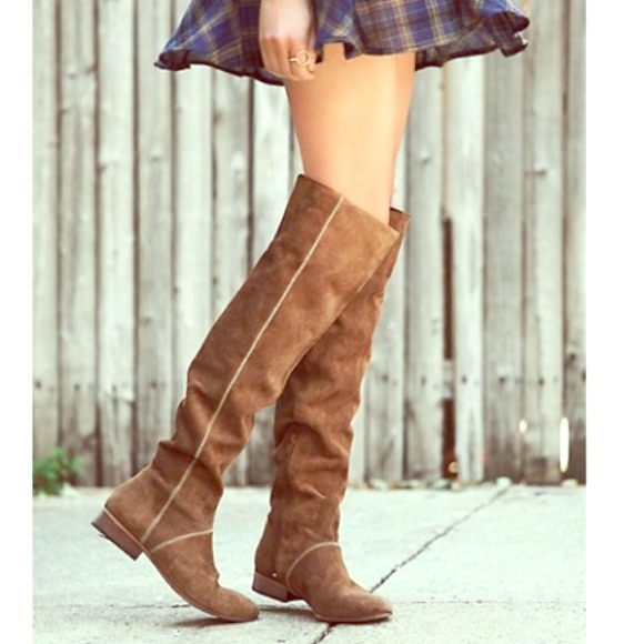 Free People Over the Knee Boot light brown suede