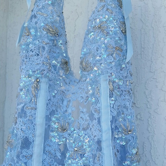 Lace baby blue top with beads