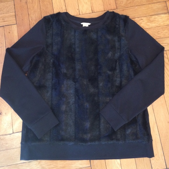 Club Monaco Black Faux Fur Sweatshirt
