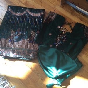 Green sari set - from India
