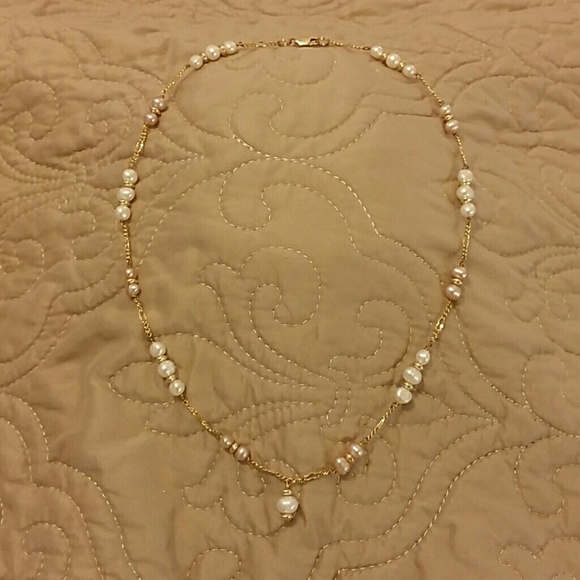 Pink and white freshwater pearl chain necklace. - Picture 1 of 3