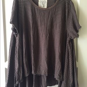 Free people brown and blue stripe circle tshirt