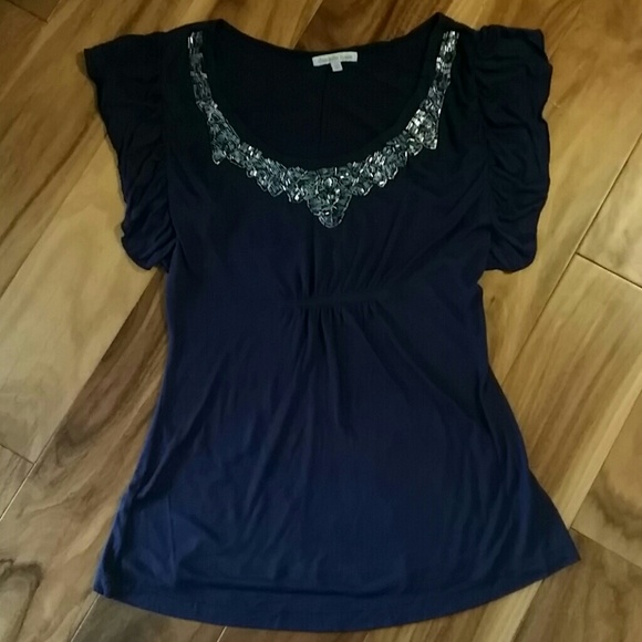 Navy w/ beaded neckline babydoll top