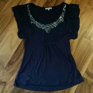 Navy w/ beaded neckline babydoll top