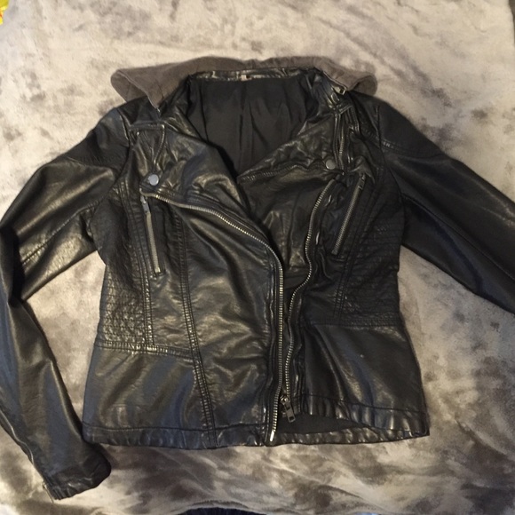 Free People Hooded Faux Leather Moto Jacket