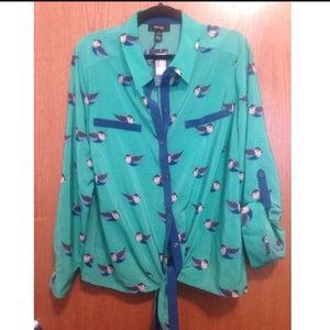 Style & co. teal bird dress shirt