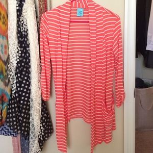 Coral Striped Cardigan