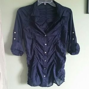Express sheer navy blue button up