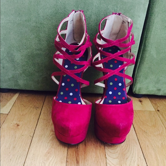 Magenta Wedge Strappy Heels