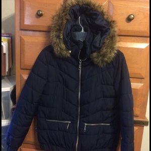 Forever 21 Navy blue winter jacket with hood.