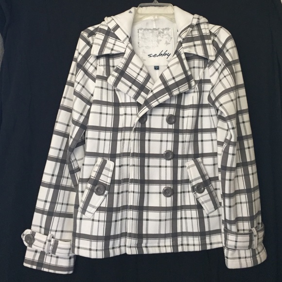 Plaid Hooded Pea Coat Medium