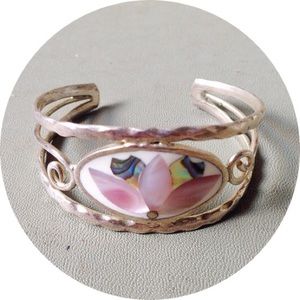 Vintage Mexican Silver Abalone MOP Cuff Bracelet