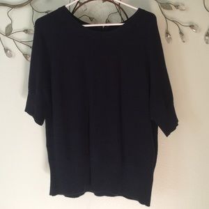 Navy Blue Short Sleeved Sweater w/Zipper