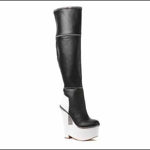 Jeffrey Campbell Blk and Wht Miku Thigh High Boot