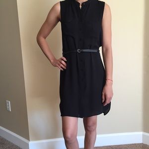 Black casual high/low button front dress w/belt