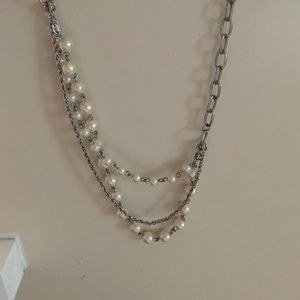 Faux pearl and silver necklace