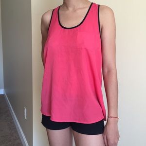 Pink & black tank top with cross strap back