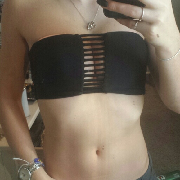 Sexy black strappy cutout bikini top strapless