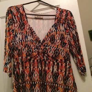 Lucie Lu knot dress 1X orange blue Aztec acid