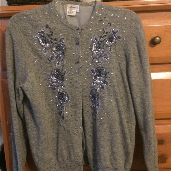 Women Vintage Gray Wool Formal Cardigan