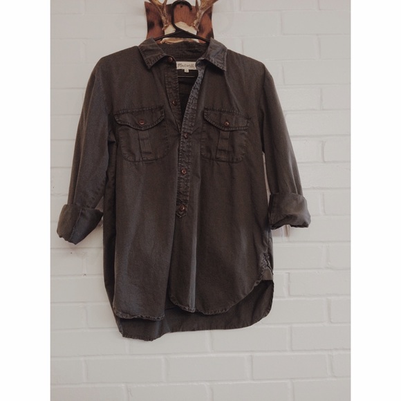 Madewell Slate Button-Up with Wooden Buttons
