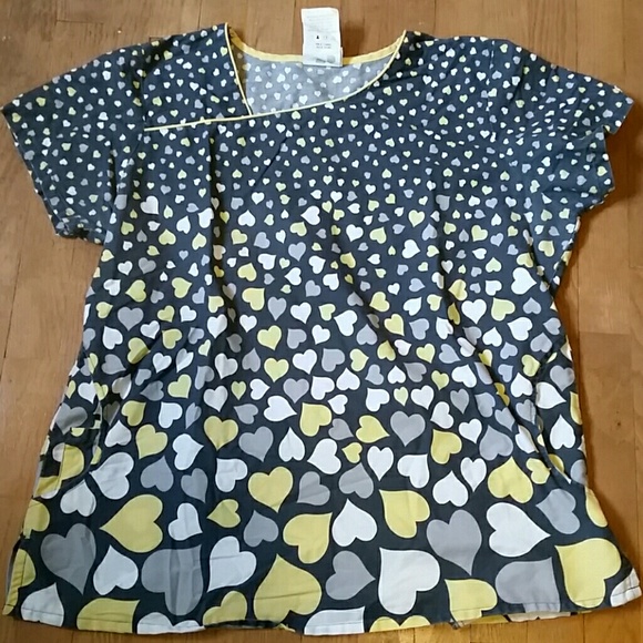 Scrub Top Grey, yellow and white.