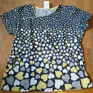 Scrub Top Grey, yellow and white.