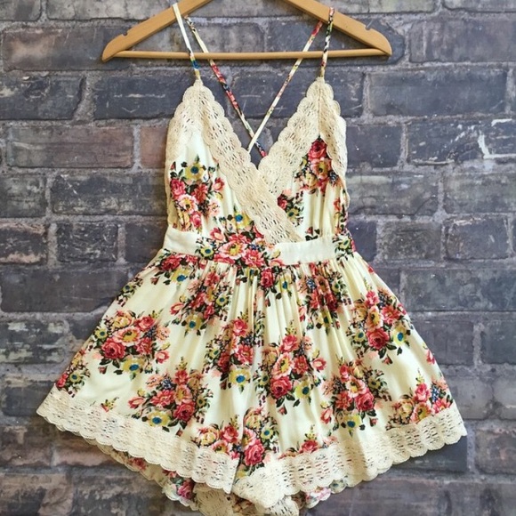 Nasty Gal Other - NWT Floral Crochet/Lace Trim Romper