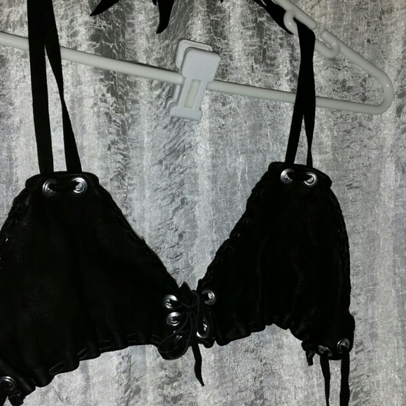 Black Leather  Bra