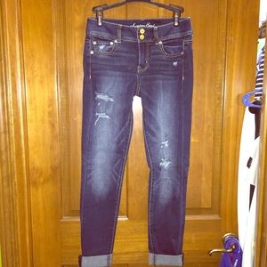 AE distressed cropped jeggings, size 2