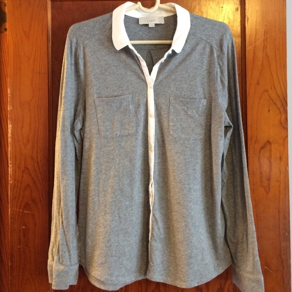 LOFT Tops - Grey & white long sleeve Loft shirt