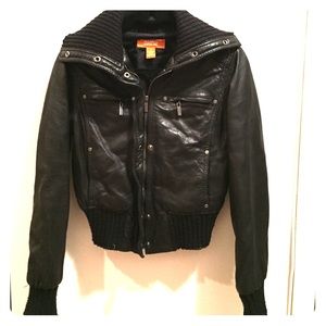 Michael Kors Leather Bomber Jacket