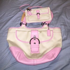 Pearl and pale pink authentic coach hand bag