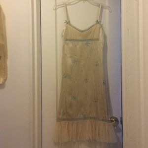 Cream satin Betsey Johnson dress with embroidery