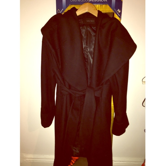 Black wrap wool coat