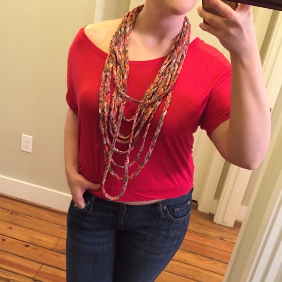 Forever 21 Tops - Sheer Panel Shirt Sleeve Firecracker Tee