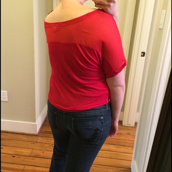 Sheer Panel Shirt Sleeve Firecracker Tee - Picture 2 of 3